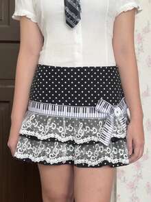 Women Piano Mini Skirts Y2k Harajuku Dark Coquette Aesthetic Grunge Black White Spliced Short Skirt - 黑與白 - 查看 1