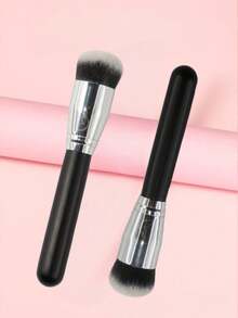 ZHENZITAI 1pc Powder Brush, Blush Brush, Contour Brush, Dense & Fluffy Bristles, Soft & Skin-Friendly, Picks Up Powder Evenly For Layered Application - Black - View 7