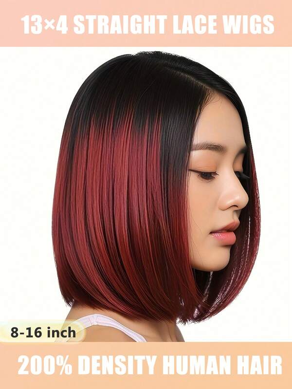 Elegant Ombre Black To Red Short Bob Wig For Women - 16 Inch,Hair With Side Part, Perfect For Daily Wear & Cosplay, Face Shaping, Head Cover, Party Wig 1B 99J Burgundy Bob Wig Human Hair 13x4 Frontal Lace Wig Transparent Lace Front Wigs Human Hair Pre Plucked With Baby Hair Straight Ombre Burgundy Wig Human Hair 200% Density Human Hair Bob Wigs With Baby Hair Middle Part Lace Wigs Natural HairLine 1/99J Ombre Burgundy Color 99J Wigs For Women