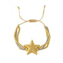 1pc Valentine's Day Creative Fashion Elegant Exquisite Gorgeous Light Luxury Copper Heart Pentagram Cross Multi-Layer Beaded Mixed-Color Braided Bracelet For Women Sisters Couples Delicate Jewelry Gift, Suitable For Summer Daily Dates Parties Holidays Gifting Vacation Wear Adjustable Size Wristband - Gold - View 7