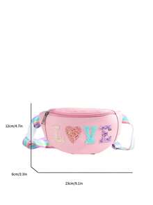 1pc Teenager Letter Print Waist Bag, PU Material Zipper Closure Crossbody Chest Bag, Suitable For Ramadan Daily Use - A - View 3