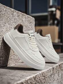 2026 New Leather Embossed Platform Lightweight Casual Sneakers - Beige - View 11