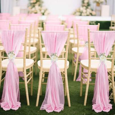 16 stuks/set romantische trouwstoelstrikken, lange chiffonstof decoratie, 20*275 cm/7,8*108 inch, decoratie voor het gangpad, feestzaal, kerk, restaurant en buitendecoratie