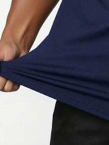 男士复古短袖半拉链 Polo 衫，修身轻薄 T 恤，夏季套装 - 藏蓝色 - 查看 4