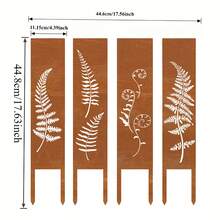 4件套复古铁艺蕨类植物屏风艺术品，带地钉 - 耐用花园隐私屏风，一体式结构，优雅的叶片设计，是户外装饰和花园美化的理想之选，花园装饰，自然美学 - A - 查看 9