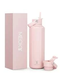 24盎司保温水瓶，双吸管盖，24小时保冷，防漏，不锈钢真空保温咖啡杯，旅行杯，双层不锈钢运动水瓶，适合户外、健身房、旅行和上学使用 - 粉色 - 查看 11