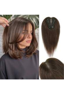 10英寸真发假发片，适合头发稀疏的女性，无刘海，适合头顶区域 - 彩色 - 查看 12