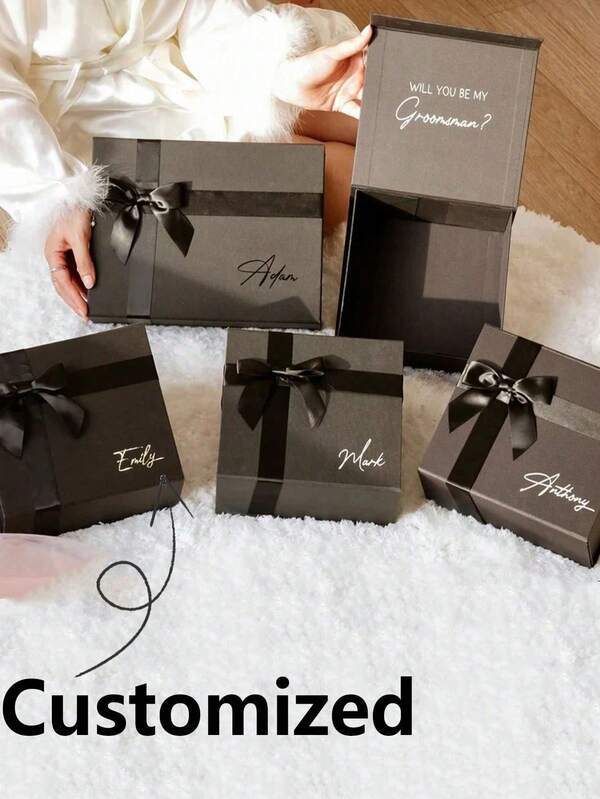 1pc Customizable Magnetic Gift Box, 3 Color Options, Personalize With Name & Text, Magnetic Ribbon Personalized Gift Box With Lid, Ideal Unique Gift For Her/Him, Boyfriend, Girlfriend, Best Friend, Suitable For Christmas, Valentine's Day, Birthday, Anniversary, Printable Design