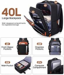 UKEIN Travel Backpack, 17Inch/ Laptop Backpack, Carry-On Approved Bag For Men & Women, Waterproof Luggage With Packing Cubes, Shoe Pocket, Personal Item Size For Flights - 黑色 - 查看 3