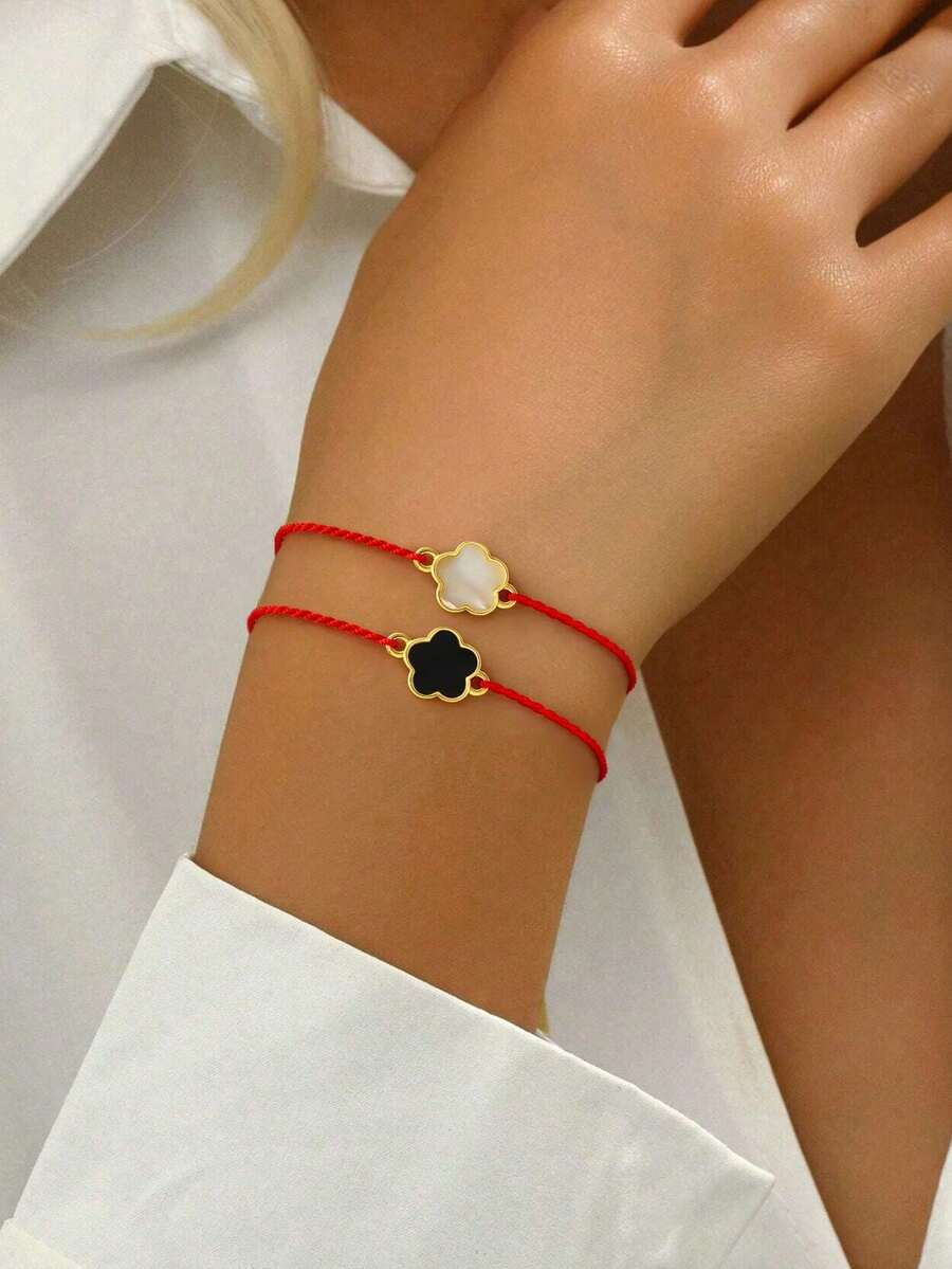 1条925纯银精致五瓣幸运花手链，优雅日常佩戴，约会、新年、情人节礼物（女士款） - 金色 - 查看 1