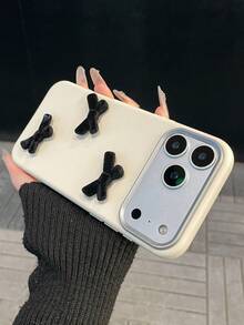 1pc Unisex Solid White New Year Phone Case With Removable DIY Exquisite Velvet Bow - Elegant Premium Cover For Apple 17/17 Pro Max/16/15/14/13/12/11/Pro/Pro Max/Plus, S20-S25/FE/Ultra, Redmi | Shockproof Anti-Slip Scratch-Resistant Gift - White - View 3