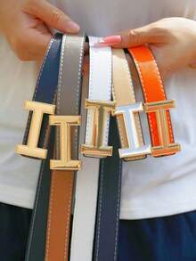 1.4 Cm Wide New Women's Belt With Korean Simple Design And Gold "H" Shaped Cross Buckle - Multicolor - View 5