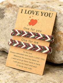 diffone Set de 2 piezas Pulsera de cuerda trenzada a mano estilo antiguo ajustable para hombres y mujeres, pareja, como regalo de joyería para el Día de San Valentín - Marrón - Ver 13