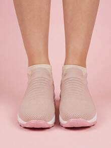 女士气垫减震休闲针织套脚运动鞋，舞蹈摇滚鞋 - 粉色 - 查看 4