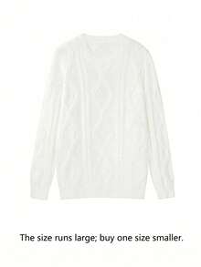 FOR BEAUTY 秋冬新款圆领扭结印花长袖针织衫，女士宽松白色简约通勤风休闲套头衫，长袖保暖慵懒风上衣，新年必备 - 白色 - 查看 7