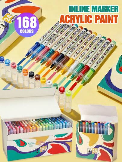 Liquid Acrylic Marker Pens, High Elasticity Soft Tip, 12/24/36/48/60/80/120/168 Color Sets Available, No-Press Overlapping Color Waterproof Colored Pens, Smart Ink Control, Suitable For Canvas, Fabric, Rock, Ceramic, Wood And Glass | Artist-Grade Handicraft Supplies