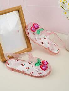 1 Pair Cute Transparent Glitter Cherry Girls' Crystal Princess Sandals, Versatile Design! Kids Will Love Them At First Sight! - Pink - View 5