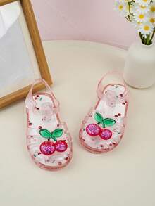 1 Pair Cute Transparent Glitter Cherry Girls' Crystal Princess Sandals, Versatile Design! Kids Will Love Them At First Sight! - Pink - View 1