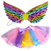 Kit Fantasia Fada Colorida C/ Asas Vestido Tranças e Varinha Magica C/ Som e Luz - Castela - Multicolorido - Visão 6