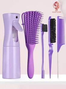 1/3/5件套喷雾瓶梳子套装，包含1个喷雾瓶、1把8齿防静电梳、1把尖尾梳、1把眉刷和1把蓬松梳。男女通用梳子，适用于干湿两用卷发，轻松梳理打结的头发，适合粗细发质，也可用于化妆。5件套混色套装，浴室造型套装，返校必备。 - 均碼 - 查看 4