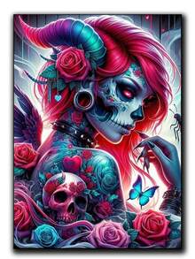 Gothic Skull Girl 5D Diamond Painting Kits For Adults, Diamond Art Diamond Painting Full Drill Crystal Rhinestone Embroidery Craft Kits For Home Wall Decor Gifts - Multicolor - View 2