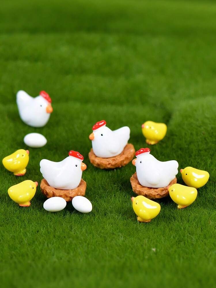 12pcs Mini Animal Resin Micro Sculpture, Fairy Garden Miniature Decor, Outdoor Decoration, Home Decor DIY Craft (Chicken Family), Not Suitable For Children Under 14 - A - View 1