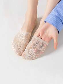 1/5双 时尚女士夏季蕾丝花边短袜 硅胶防滑隐形薄款透气船袜 - 彩色 - 查看 6