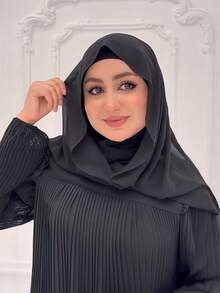 1件装女士二合一速成头巾，雪纺围巾组合，头巾，柔软透气材质，适合日常佩戴 - 黑色 - 查看 3