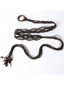 Valentine's Day ,Spring And Summer Fashion Multi-Color Bohemian Retro Style Wax Rope Handmade Wooden Circle Braided Hollow Belt With Dress Belt Summer, School Fall, Autumn, Halloween,Halloween,Belts For Women,Western Belt, Youth,Casual, Outdoor, Athletic, Vacation, Metal Chain Decorative Belt For Women, Simple Yet Versatile Dress, Fashionable Body Chain, Circular Hollow Waist Chain - 彩色 - 查看 5