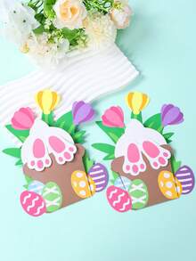 3个复活节主题现金夹，兔子屁股和复活节彩蛋图案，春季郁金香造型，复活节装饰品，复活节快乐装饰，可爱兔子装饰，复活节礼品包装袋，家居装饰，餐桌装饰，复活节派对用品，寻蛋派对用品，复活节礼物，派对小礼物，派对用品 - 彩色 - 查看 7