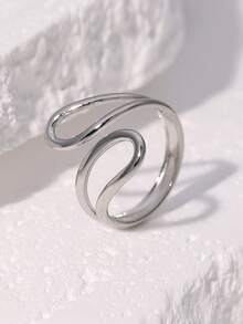 1枚时尚简约小众高端镀层不锈钢几何线条开口戒指，适合女性日常、派对和约会佩戴。 - 彩色 - 查看 5