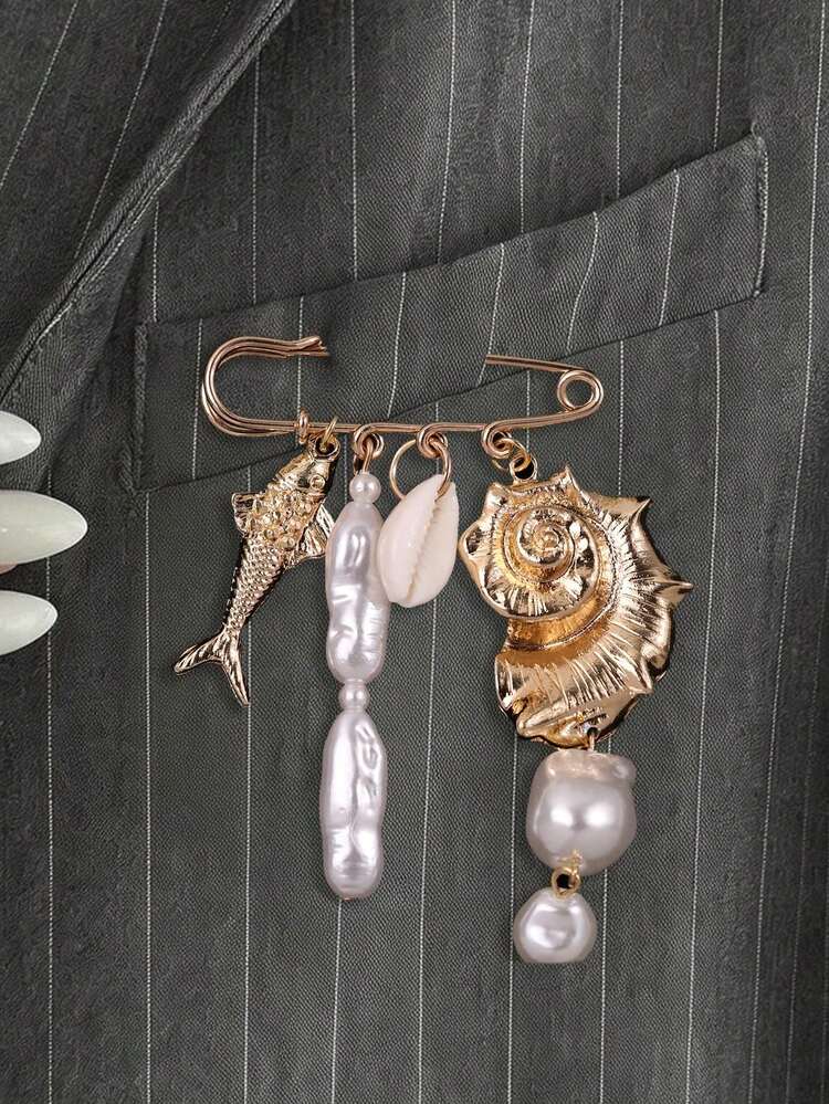 1件优雅时尚个性化夸张热带鱼巴洛克珍珠胸针，腰带夹，适合日常通勤、节日、派对、女士饰品 - 彩色 - 查看 2