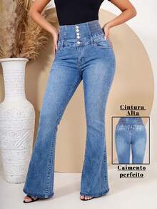 Women's Jeans With A Pleated Elastic Waistband Design That Lifts The Buttocks And Flattens The Tummy, Offering Stretch Without Constriction. - 淺藍色 - 查看 2