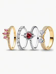 1Pc Fashion High-End Exquisite Luxury Diamond Rings, Pink Crown Diamond Rings, Wedding Rings, Engagement Rings, Suitable As A Beautiful Gift To Witness Love - Silver - View 3
