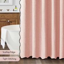 MIULEE 84\ Long Scalloped Shower Curtain Linen Textured With 12 Metal Hooks Cute Extra Long Heavy Duty Washable Waterproof Cloth Curtains With Black Border For Bathroom Hotel Bathtub,Blush Pink - 腮紅粉 - 查看 6