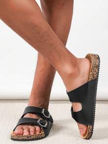 Men's Comfortable Retro Open Toe Slippers - Breathable, Non-Slip, Durable PVC Sole, Adjustable Double Buckle Design, Comfortable Men's Walking Shoes - Suitable For Indoor And Outdoor Use - Black - View 3