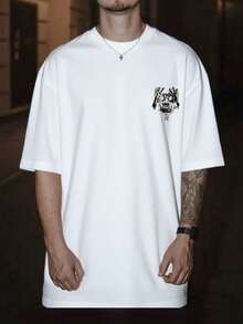 Męska letnia, casualowa koszulka z krótkim rękawem, w stylu retro w ciemnym stylu, z okrągłym dekoltem, z poliestru, odpowiednia do uprawiania sportu i fitnessu - Biały - Zobacz 4