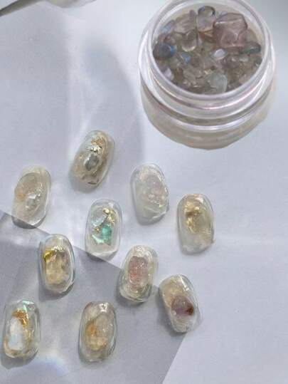 1 Box New Manicure Glitter Crystal Nail Decorations, Minimalist 3D Transparent Iridescent Crystal Nail Art Supplies, Niche Exquisite DIY Nail Decorations, Nail Art Materials, Y2K Style, Suitable For Home And Salon Use Nails