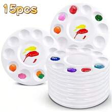 15/10/5个白色圆形塑料调色盘，带10个孔，用于美术颜料混合 - 畫盤 - 查看 1