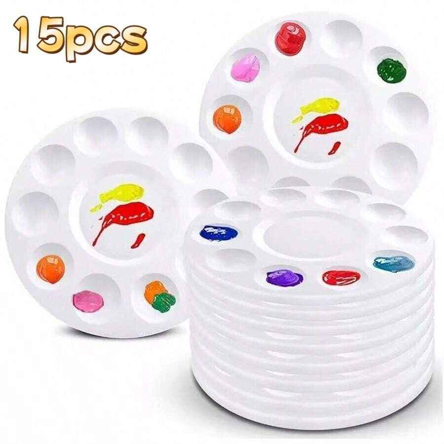 15/10/5个白色圆形塑料调色盘，带10个孔，用于美术颜料混合 - 畫盤 - 查看 1