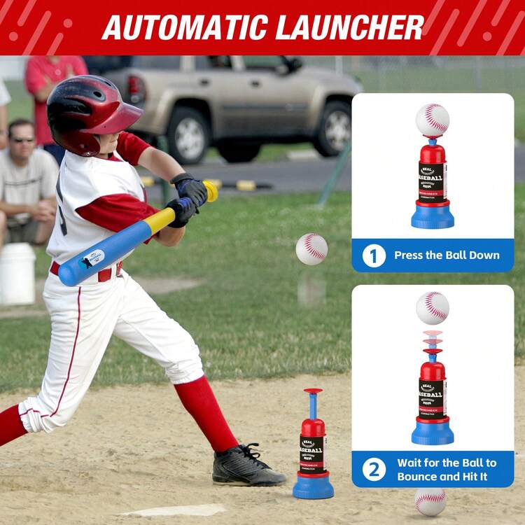 QDRAGON 4 In 1 Tball Set For Toddlers 3-5 With Toss And Catch Ball Set/ 2 Bats, Hanging Tee Ball Stand With Auto Pitching Machine, Indoor Outdoor Sport Toys Christmas Birthday Gifts For Boys Girls - 黃色 - 查看 7