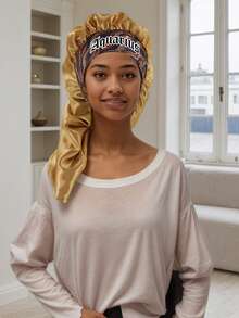 1 /2PCS Hair Basic Satin Bonnet 12 Constellations Personalization Printed Satin Wide-Brimmed Elastic Sleep Cap Hat Satin Hair Cap(Random Printing Pattern) - Brown CM15/2 - View 40