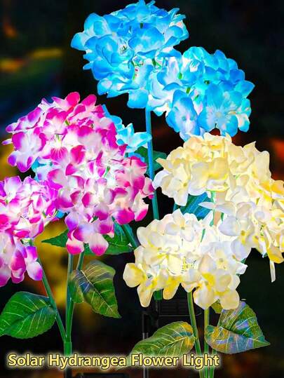 3pcs Solar Powered Hydrangea Flower Lights, Outdoor Garden Lights, Solar LED Artificial Flower Lights, Waterproof Outdoor Garden Lights For Garden, Lawn, Patio, Holiday Decor, Hydrangea, Artificial Flowers, Valentine's Day, Wedding Decoration