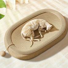 Oval Woven Cat Scratching Board | With Hanging Cat Teaser Ball | 2-In-1 Pet Mat For Scratching & Resting - one-size - View 9