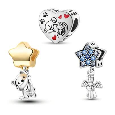 Colgante con forma de corazón/estrella plateado en plata de ley 925, adecuado para pulseras, collares, manualidades de joyería, mejor regalo para la novia en el Día de San Valentín, joyería para mujer