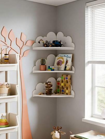 1/3件套云朵造型置物架，壁挂式储物架，ins风儿童房装饰，玄关家居墙面装饰