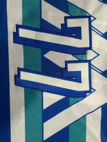 男士刺绣篮球服 77 蓝色休闲无袖背心 V 领 T 恤 派对运动上衣 - 藍色 - 查看 5