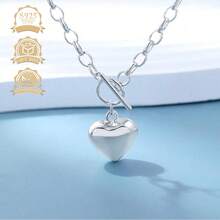 1pc Fashionable & Elegant 925 Silver Polished Heart Shaped Vintage Pendant Necklace, Versatile For Women, Suitable For Daily Wear, Vacation, And Gift - Silver - View 8