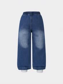 1pc Girls Distressed Fashionable Streetwear Denim Jeans, Spring/Summer New Arrival - Medium Wash - View 2
