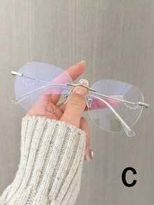 1 pieza Gafas sin montura y redondas para mujer, sin prescripción, con cadena decorativa, adecuadas para oficina, estudiantes, viajes, uso casual, vacaciones, gran regalo para novia, Día de San Valentín - Multicolor - Ver 4